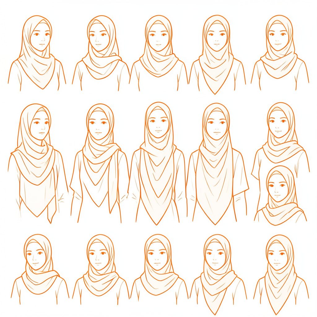 Ilustrasi gaya hijab simple modern dengan warna-warna netral dan lembut, menampilkan kesan elegan dan santai.